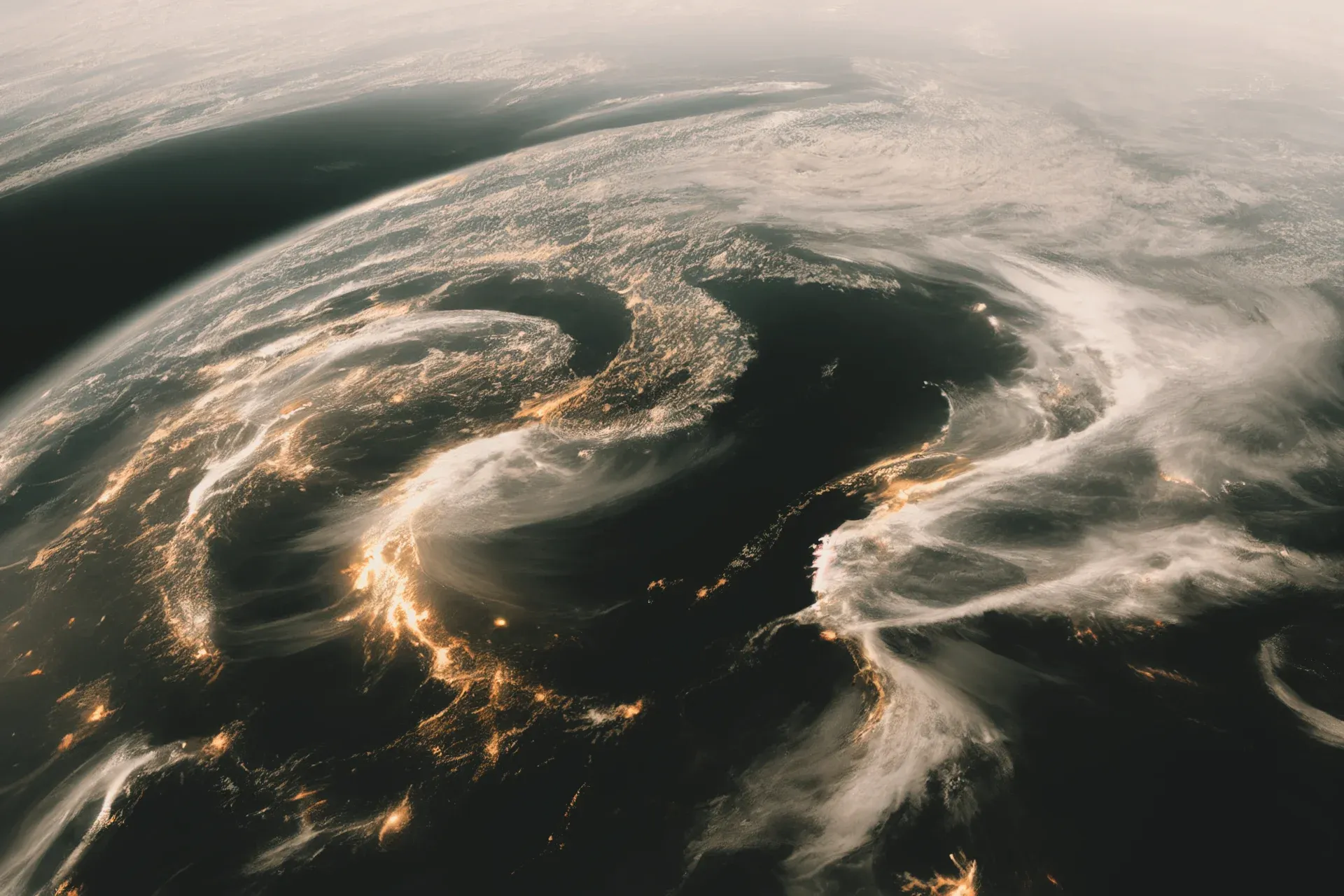 Planetary atmosphere visualisation illustrating large-scale chemical and atmospheric processes.